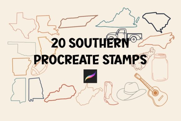 20 Southern Stamps for Procreate: Authentic Hand-Drawn Design Assets