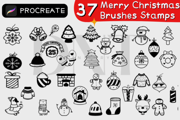 37 Merry Christmas Brushes Stamps for Festive Design