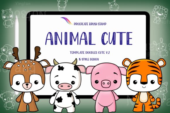 Adorable Design with Animal Cute Template Brush Stamps