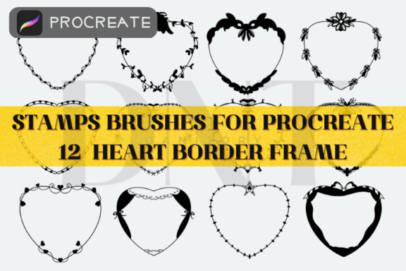 Elevate Your Art with 12 Heart Border Frame Stamp Brushes