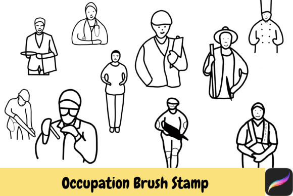 Instant Download: 10 Hand-Drawn Occupation Brush Stamps for iPad