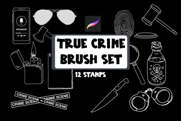 True Crime Procreate Brush Stamp Set: 12 Hand-Drawn Stamps for Digital Design