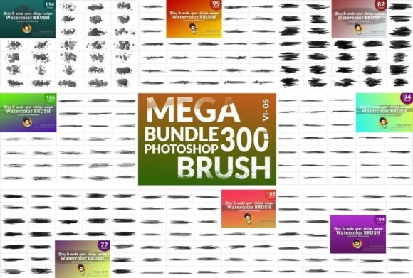 Watercolor Brush Bundle VI 05: 300 Brushes for Authentic Digital Art
